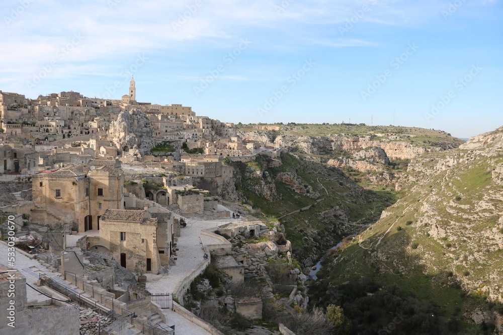 Old path along the gorge of Matera, Italy