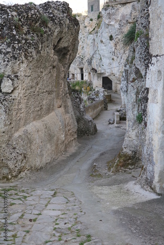 Rock path through Matera in Italy