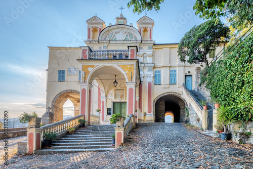 The sanctuary of Nostra Signora di Lampedusa, a Catholic place of worship located in the municipality of Castellaro (Imperia Province, Liguria, Northern Italy) an altitude of 370 meters above the sea. photo