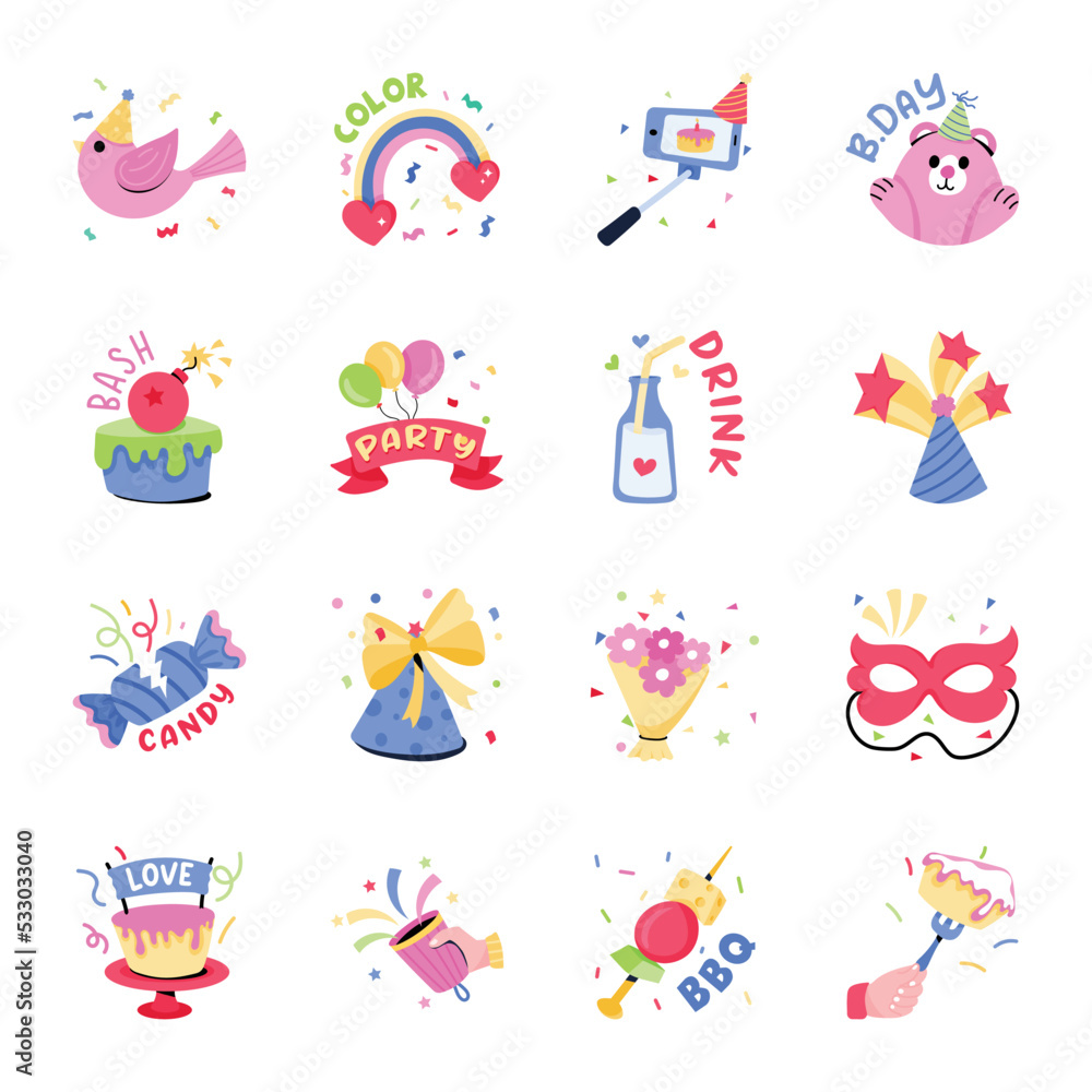 Collection of Birthday Party Flat Stickers 

