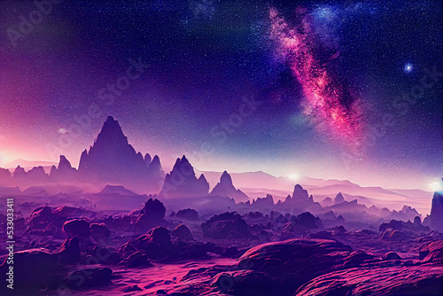 Night at alien planet, beautiful sky and nebula © Pandora Designs