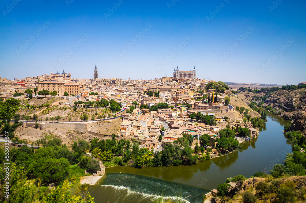 Panoramic view of  old historical center of the city Toledo, Spain.