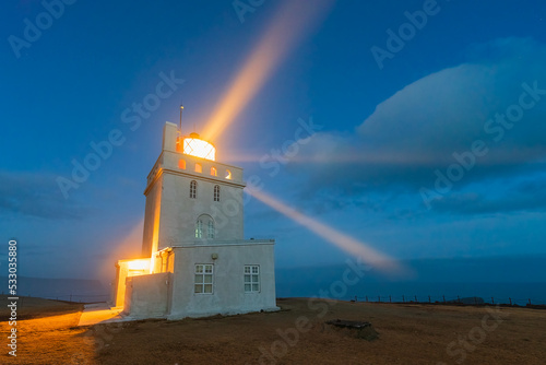 Dyrhólaey lighthouse is located on the central south coast of Iceland.