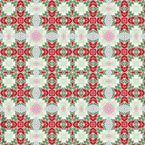 Seamless Christmas poinsettia retro pattern. Decorative ornament in seasonal red for December holiday background. Winter botanical vintage scandi repeat tile. 