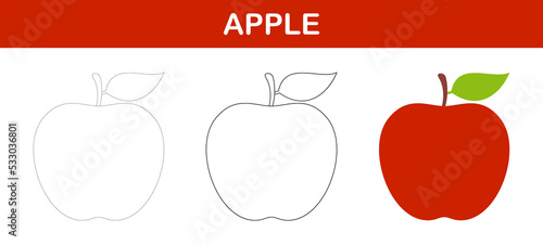 Apple tracing and coloring worksheet for kids