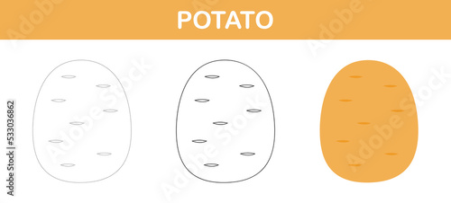 Potato tracing and coloring worksheet for kids