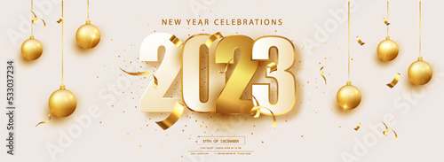 Happy New Year 2023 numbers on a white background. Holiday greeting card design