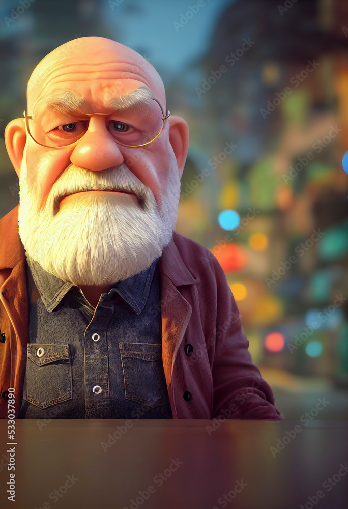 Grumpy old man illustration, grandpa character Stock Illustration