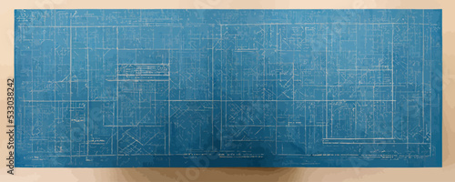 blueprint paper. Blank blue sheet of paper with grid. background, banner