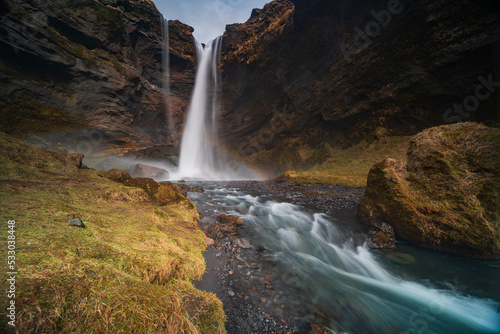 Kvernufoss is a waterfall with a drop of 30 metres  98 feet  in South Iceland.