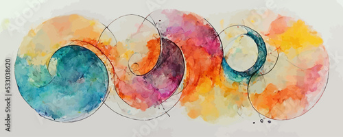 creative minimalist hand painted abstract art background, circles shapes