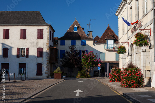 View of Navarrenx houses, first bastioned city in France © bepsphoto