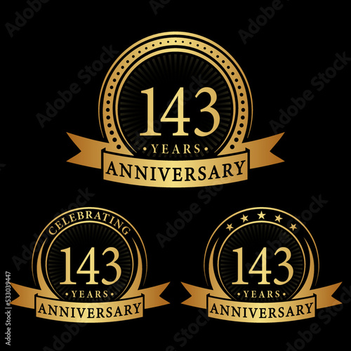143 years anniversary logo collections. Set of 143rd Anniversary logotype template. Vector and illustration. 