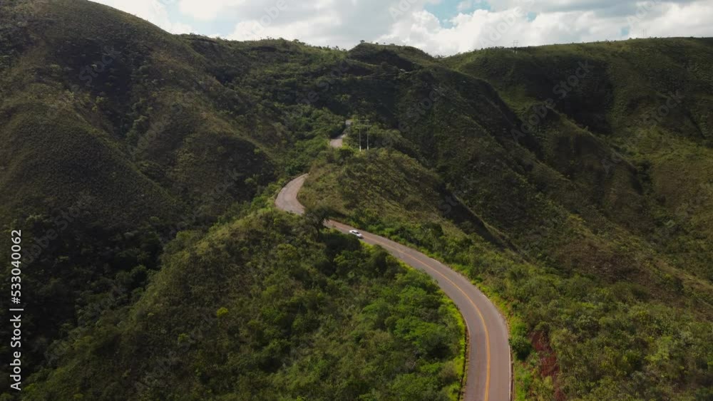 Aerial View of Winding Uphill Road. Serra do Rola Moça, Brumadinho, Minas Gerais. Aerial View of Winding Uphill Road. Serra do Rola Moça, Brumadinho, Minas Gerais.