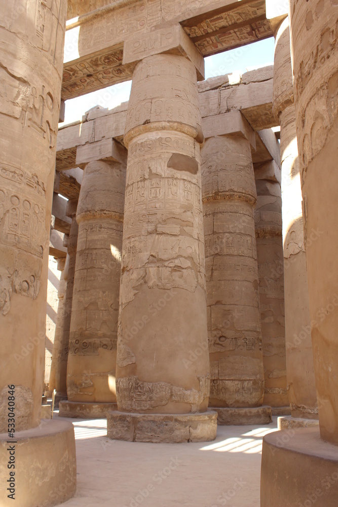 The mighty columns of Karnak temple in Luxor in Egypt