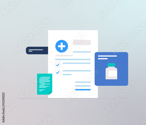 Health insurance and medical insurance policy, patient insurance healthcare concept flat vector illustration.