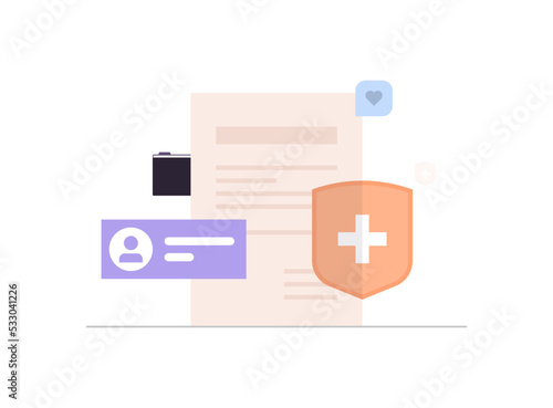 Health insurance and medical insurance policy, patient insurance healthcare concept flat vector illustration.