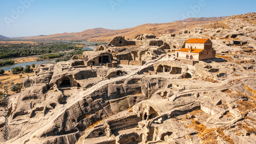 Aerial view of Uplistsikhe. It is an ancient rock-hewn town in eastern Georgia