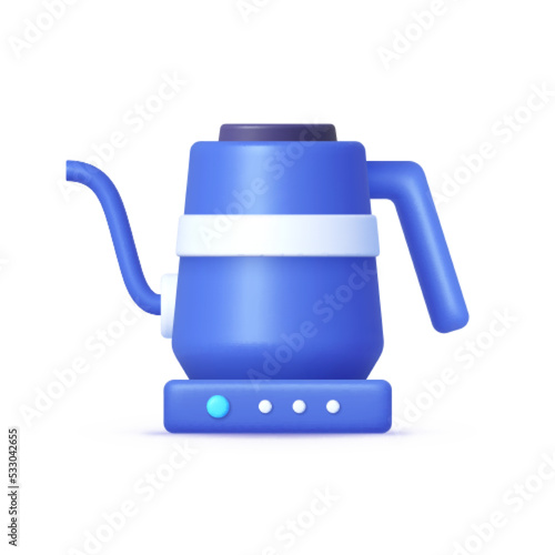 Modern electric kettle 3d, great design for any purposes. 3d illustration rendering. Isolated cartoon vector illustration