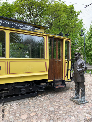 Photography Monument tram at square in Vyborg