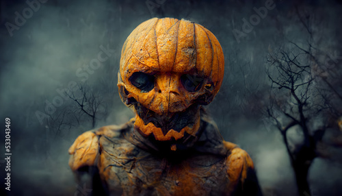 scary pumpkin head halloween monster portrait, neural network generated art photo