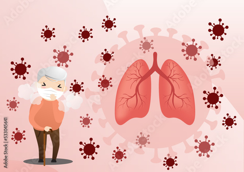 Threat of spreading coronavirus. Coughing or sneezing old woman.
