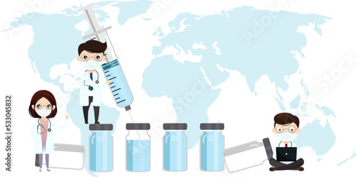 Injection Vaccination concept. Doctor Holding Syringe with Covid vaccine 