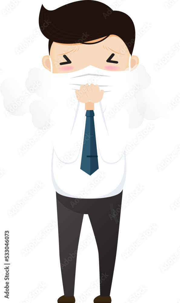 Threat of spreading coronavirus. Coughing or sneezing businessman.
