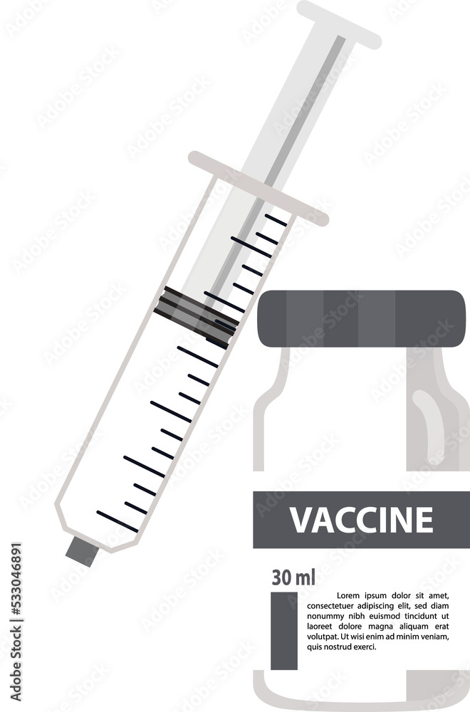 Syringe and vaccine set of medical tools for vaccination.Covid-19 vaccine. Syringe and vaccine set of medical tools for vaccination.Covid-19 vaccine.