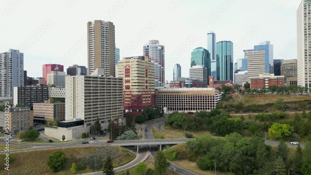 Buildings in downtown Edmonton, drone angle Buildings in downtown Edmonton, drone angle