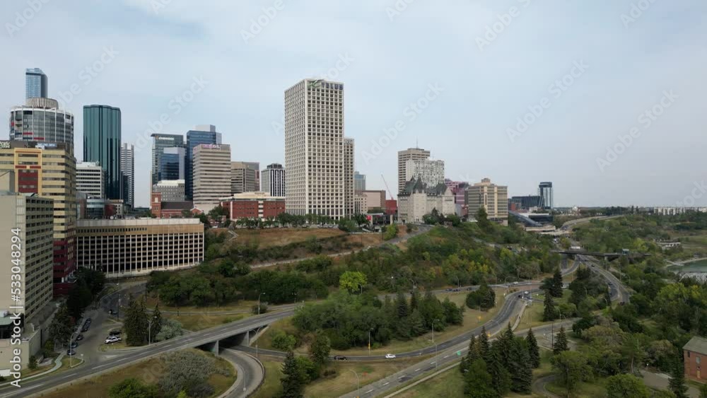 Edmonton Alberta skyline establishing shot, aerial Edmonton Alberta skyline establishing shot, aerial
