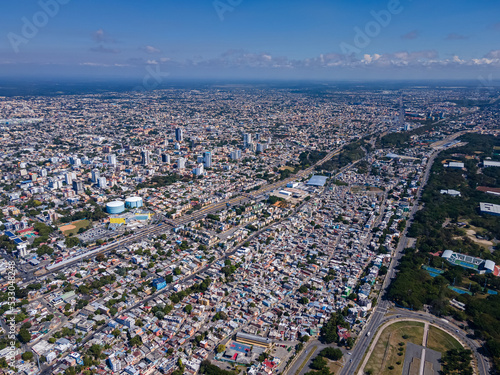 Beautiful aerial view of the City of San Domingo, its buildings and Caribbean ocean, in Dominican Republic photo