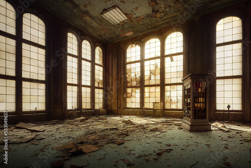 Interior of a beautiful abandoned victorian library  architecture background  3d render  3d illustration