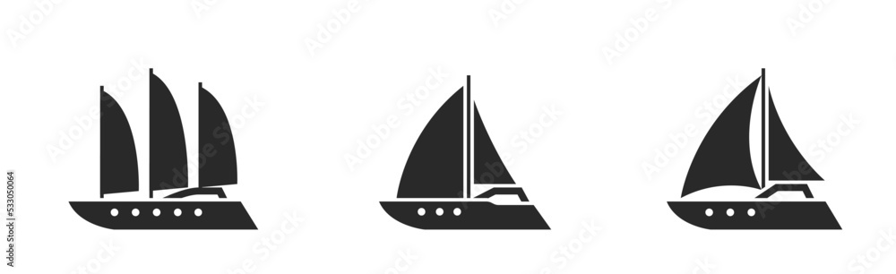 sailing yacht icon set. sail vessels and sea travel symbol. isolated vector image