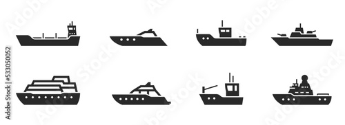 ship and boat icon set. water transport, vessels for sea travel and transportation