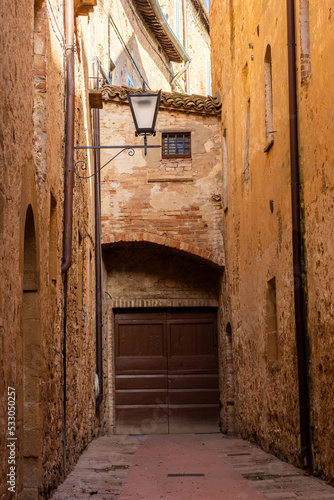 Street in Pienza medieval town   Tuscany