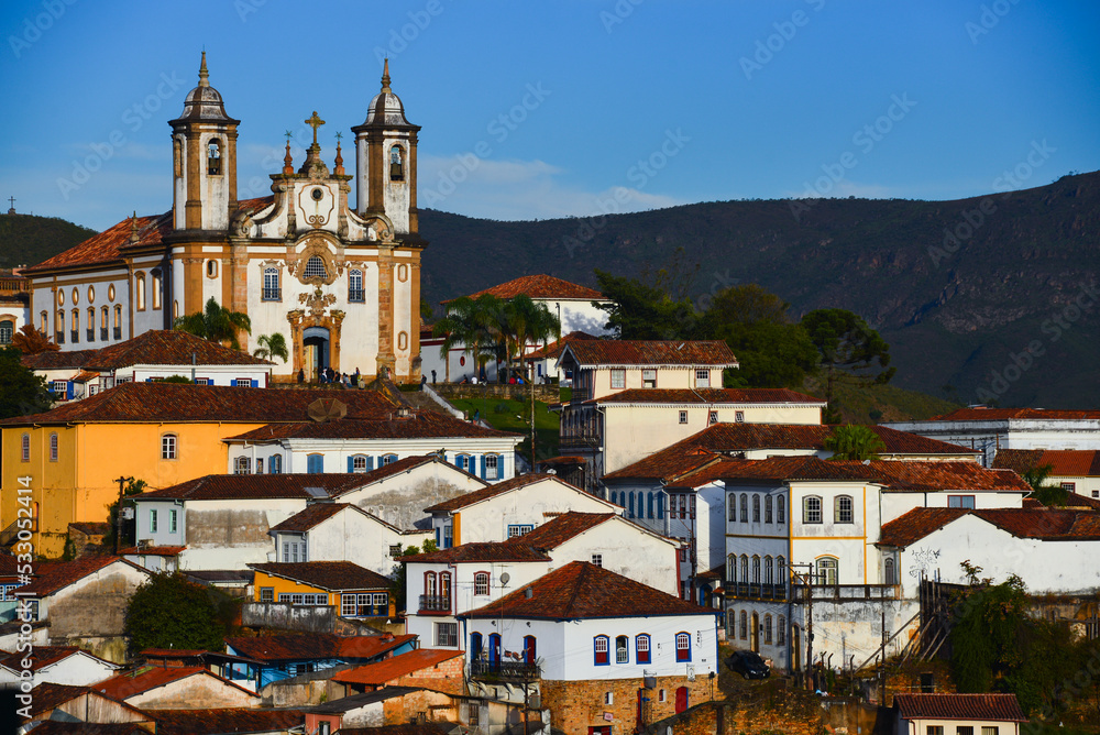 The Church of Our Lady of Carmo and the World Heritage-listed colonial centre of Ouro Preto, Minas Gerais state, Brazil
