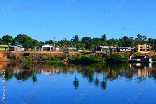 Fototapeta Naklejka Na Ścianę i Meble -  The small, riverside Amazonian village of Cafetal, Beni Department, Bolivia, on the border with Rondonia state, Brazil