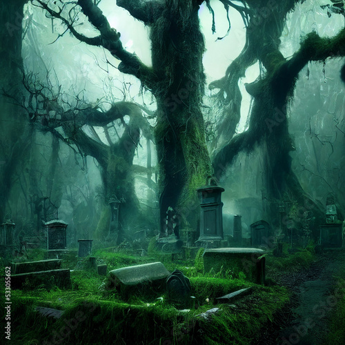 Overgrown creepy graveyard