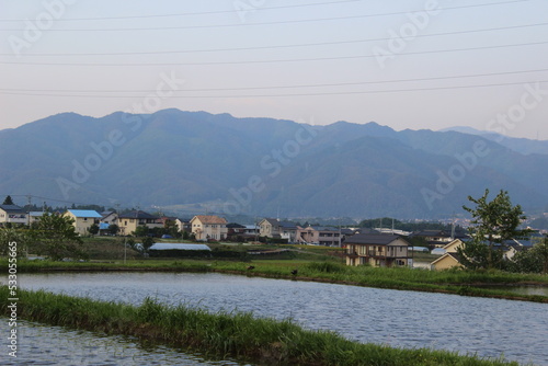 Rice fields in a small mountain town