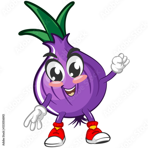 vector illustration of cartoon character of onion doing exercise © mickyRAWjecky