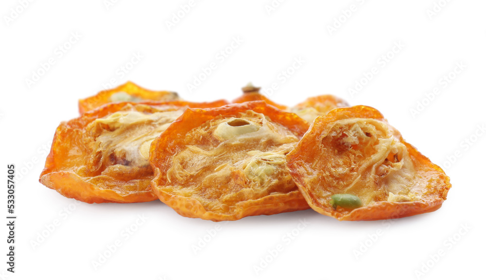 Cut dried delicious kumquat fruits isolated on white Cut dried delicious kumquat fruits isolated on white