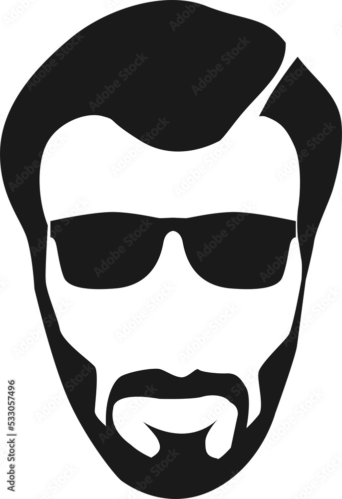 Fotografie Bearded hipster face black silhouette. Vector illustration