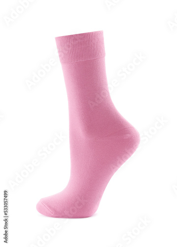 New pink sock isolated on white. Footwear accessory
