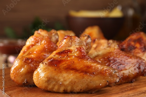 Closeup view of delicious fried chicken wings