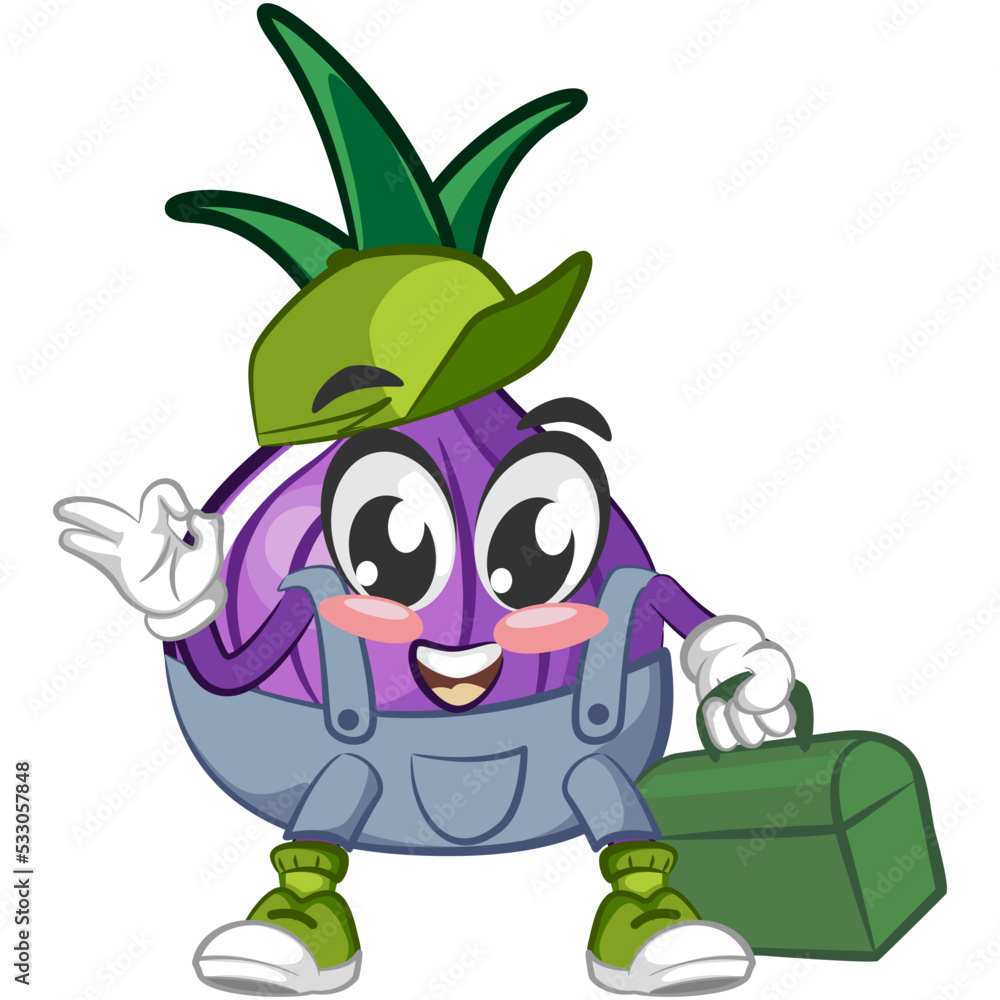 vector illustration of cartoon character of onion being handyman