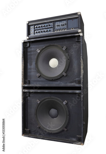 Grungy vintage bass amp with huge 15 inch speakers isolated. photo