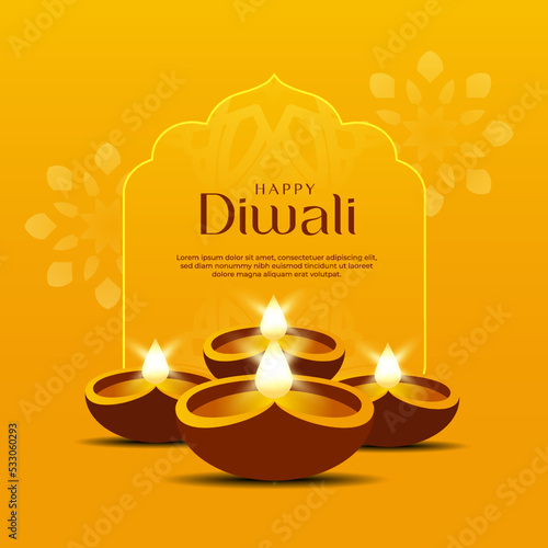 Happy diwali background with glowing diya