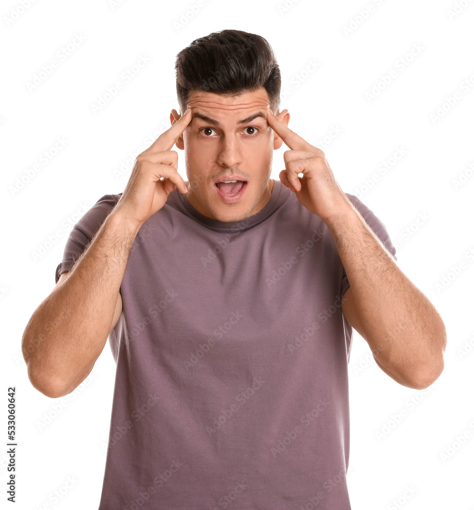 Portrait of emotional man on white background. Personality concept Portrait of emotional man on white background. Personality concept