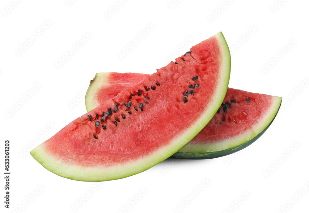 Slices of delicious ripe watermelon isolated on white Slices of delicious ripe watermelon isolated on white